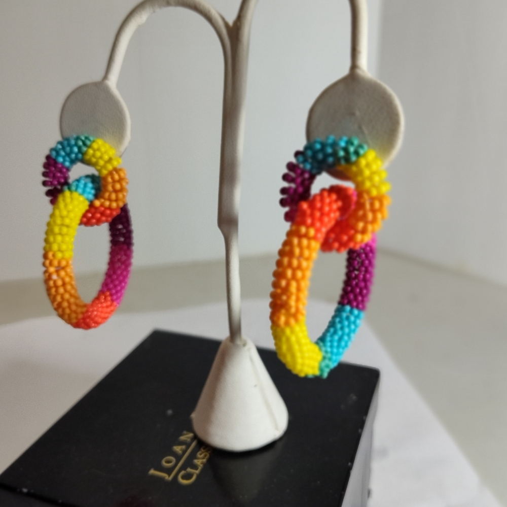 Calypso St. Barth Multicolor Beaded Earrings Green Orange Turquoise NWOT